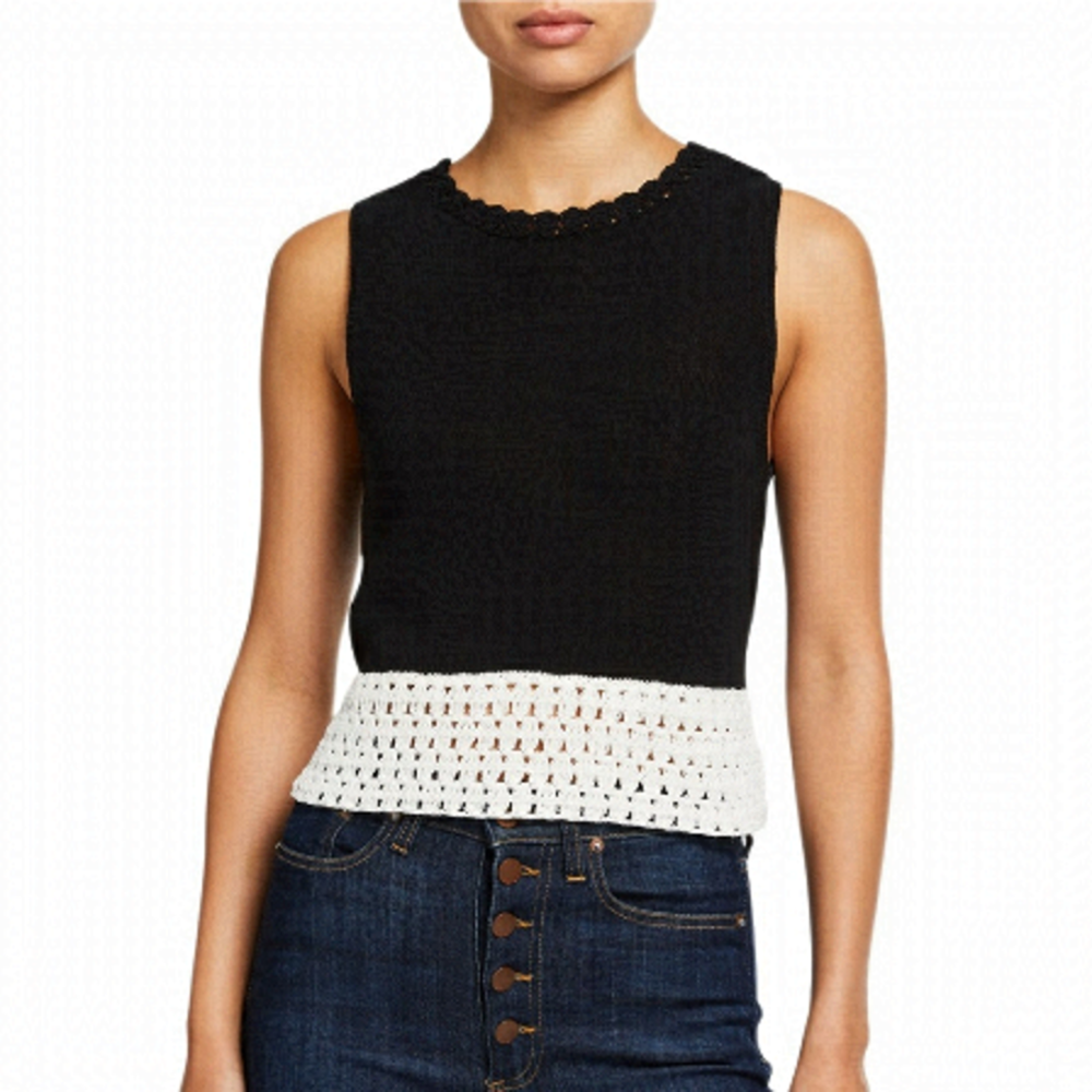 Alice + Olivia Knit Sleeveless Black and White Sweater Top Large